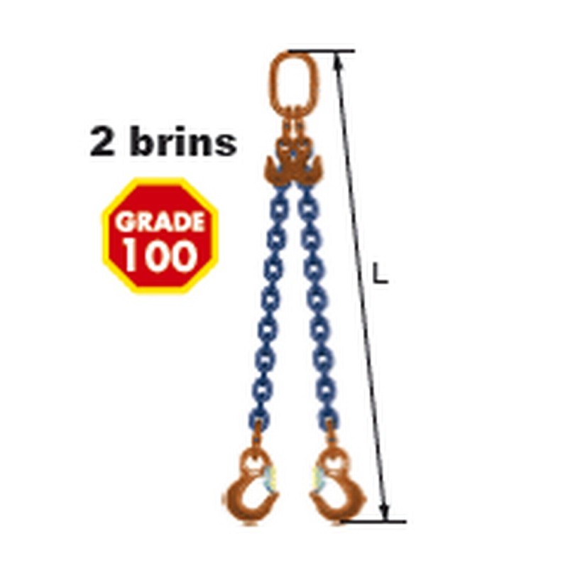 Elingues à chaîne réglable 2 brins Grade 100 avec 2 crochets