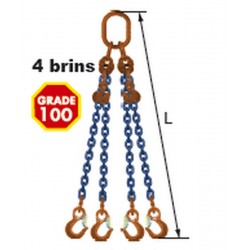 Elingues à chaîne réglable 4 brins Grade 100 avec 4 crochets
