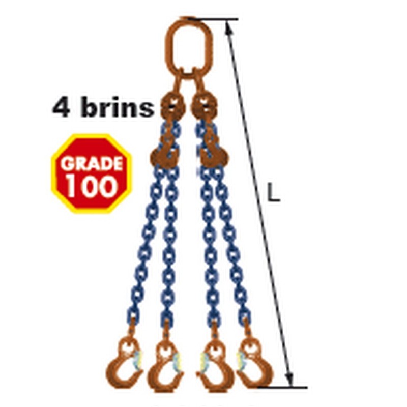 Elingues à chaîne réglable 4 brins Grade 100 avec 4 crochets