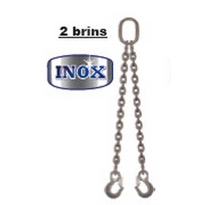 Elingues inox à chaîne 2 brins avec 1 anneau et 2 crochets