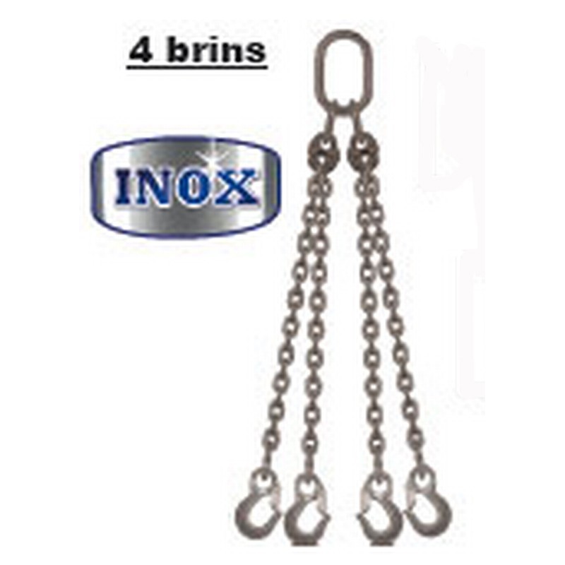 Elingues inox à chaîne 4 brins avec 1 anneau et 4 crochets