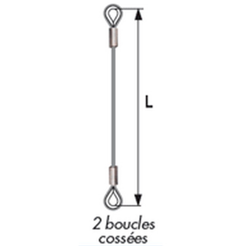 Elingue cable en acier galvanisé ref 301 Ø 12 mm L 1 METRE GRANDE BOUCLE 