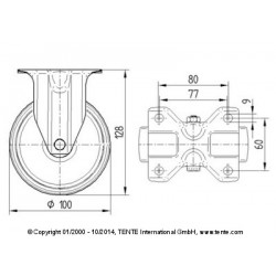 Roulettes industrielles polyamide Ø100 charge 200 kg, version fixe plan
