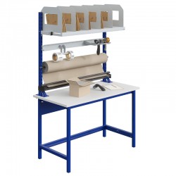 Poste de montage et d'emballage bleu RAL 5002, plateau 1500 x 750 mm