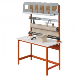 Poste de montage et d'emballage orange, plateau 1500 x 750 mm