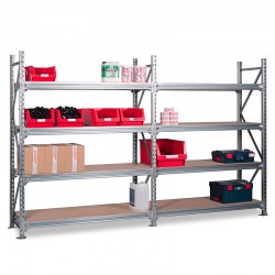 Rayonnage mi-lourd galva et bleu plateau bois - Ht. 2 m