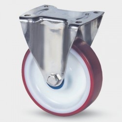 Roulettes industrielles polyuréthane injecté rouge Ø100 charge 150 kg, version fixe
